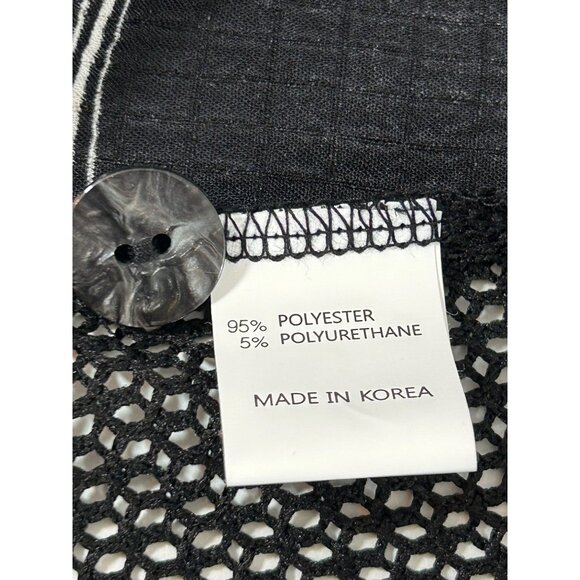 Damee Tunic Top XL Black White Checkered Mesh Inserts Collar Long Sleeve Button - Picture 7 of 16